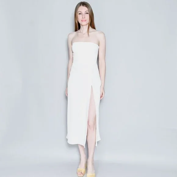 AMANDA UPRICHARD Ivory Mandy Strapless Midi Dress - Picture 1 of 7